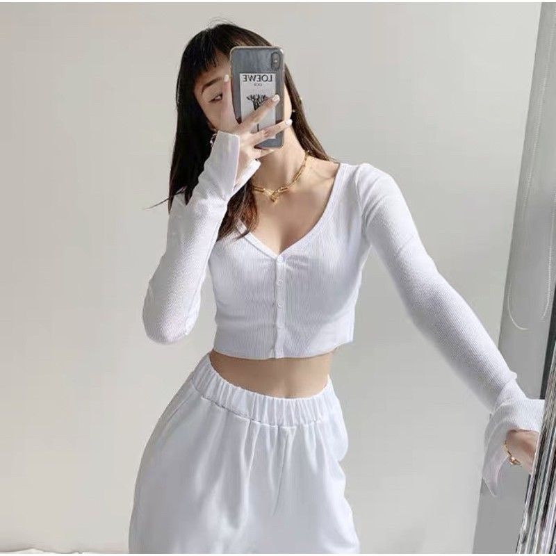 Áo Xẻ Tay Dài dáng croptop chất thun gân co giãn A2-XTD