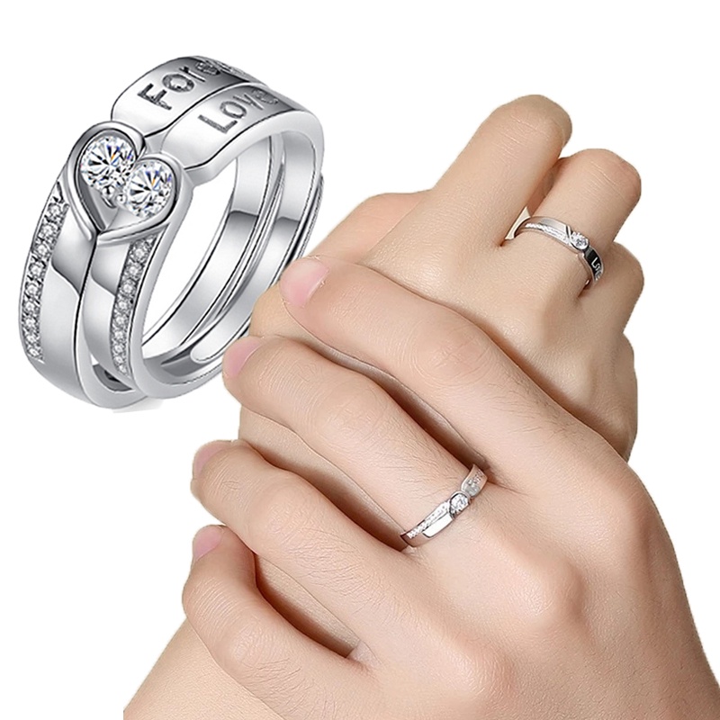 Set 2 Nhẫn Đính Đá Hình Trái Tim Thời Trang Cho Nữ