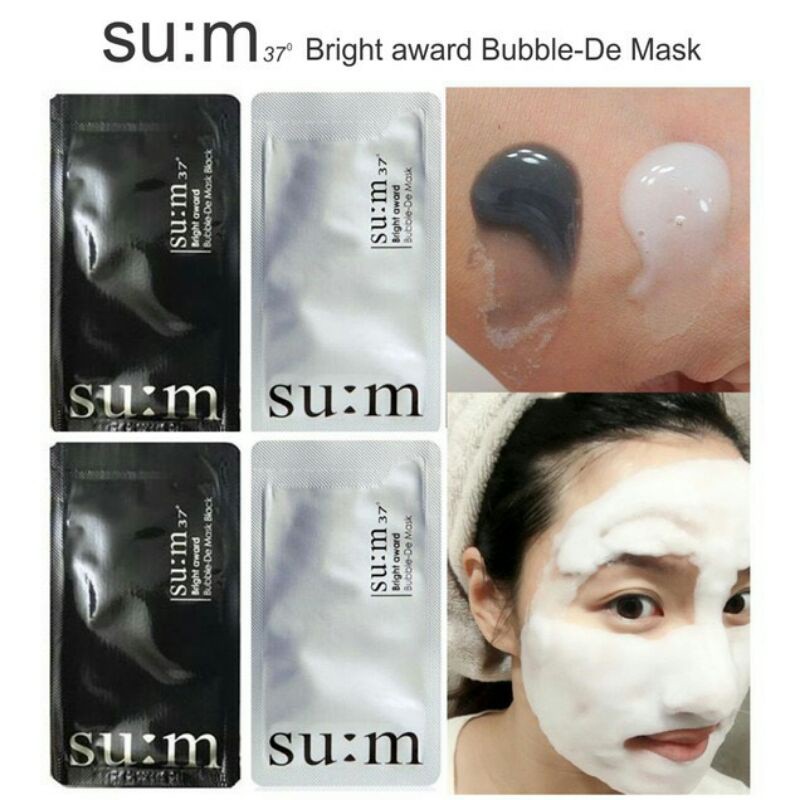 Mặt nạ sủi bọt thải độc trắng da Su:m37 Bright Award Bubble De Mask 3ml - hút dầu, thải độc, làm sạch sâu lỗ chân lông