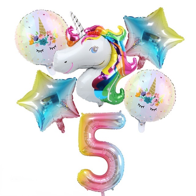 Set 6 Bong Bóng Hình Kỳ Lân 18 inch 32 inch 0-9 Trang Trí Tiệc Sinh Nhật