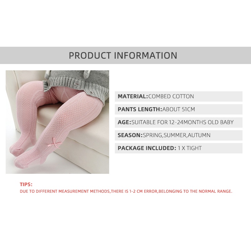 Quần Tất Cotton Dệt Kim Mỏng Đính Nơ Thoáng Khí Thời Trang Xuân Hè Cho Bé Gái Sơ Sinh