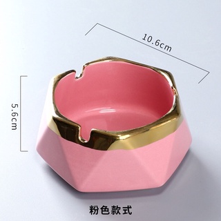 Gạtt tànn sứ cao cấp lục giác viền mầu vàng sang trọng Huydecor
