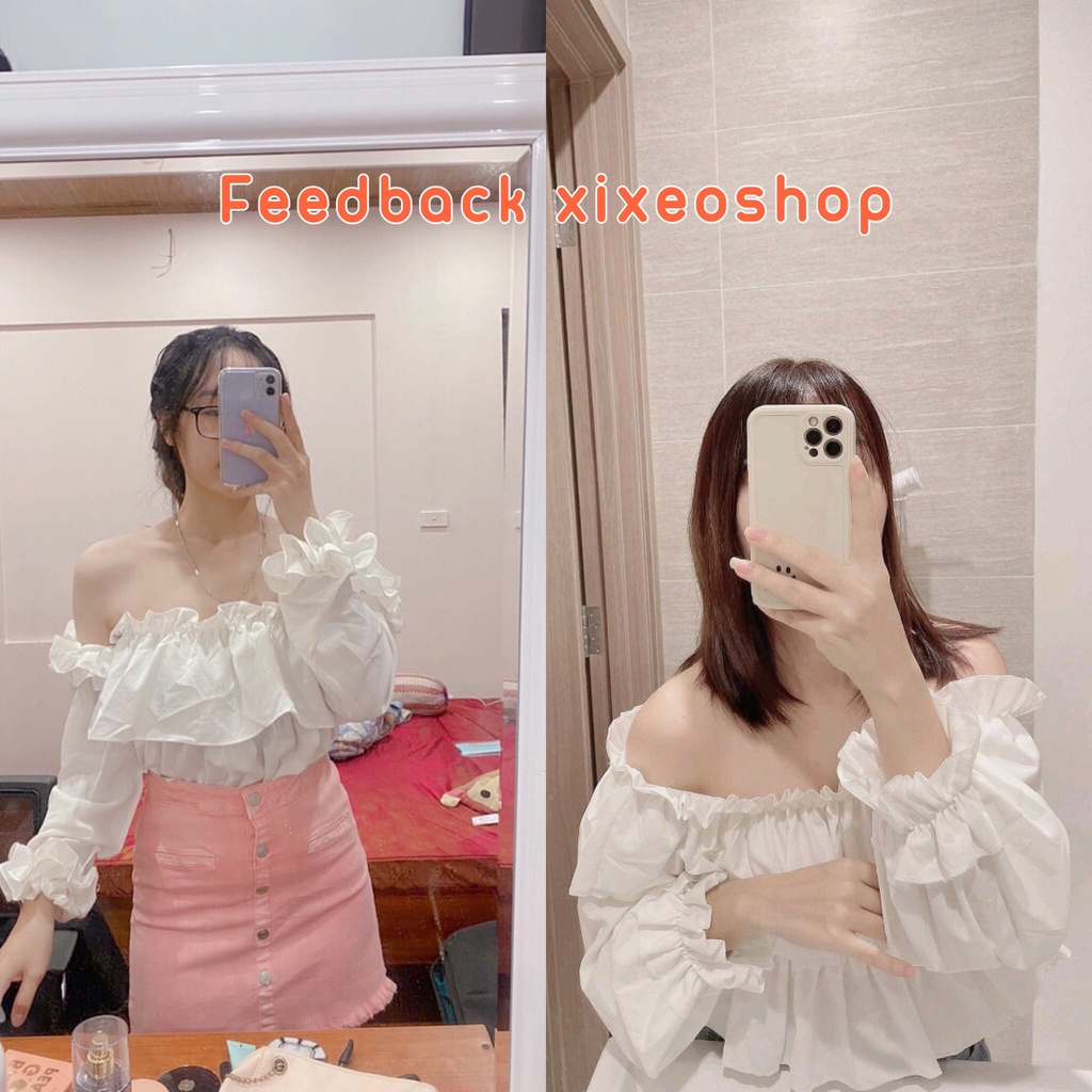 Áo trễ vai nữ croptop tay bồng bèo nhún bánh bèo tiểu thư xixeoshop - v74 | BigBuy360 - bigbuy360.vn