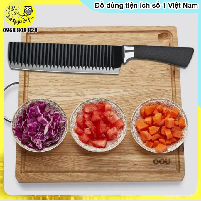 Dao thái thịt, chống dính, lượn sóng màu đen dài 32.5cm-T3A4