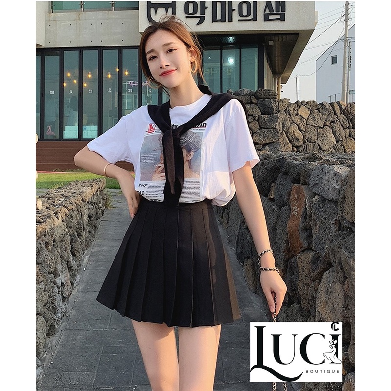 Chân váy tennis ngắn xếp ly thời trang màu trắng/ đen | BigBuy360 - bigbuy360.vn