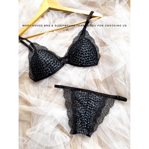 SET BRALETTE REN MÚT NGỰC QUẦN TAM GIÁC BEO XANH