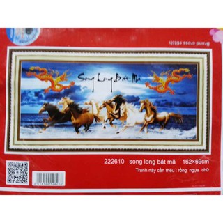 Tranh thêu chữ thập Song long bát mã 222610 162x69cm