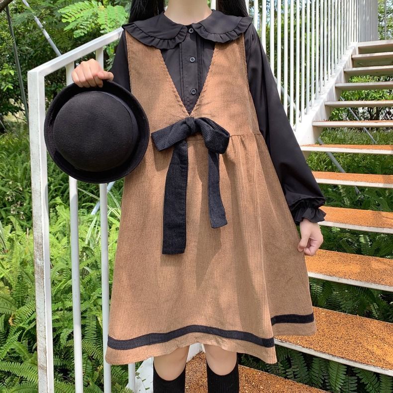 Đầm Yếm Vải Nhung Kiểu Lolita Nhật Bản Dễ Thương Cho Nữ