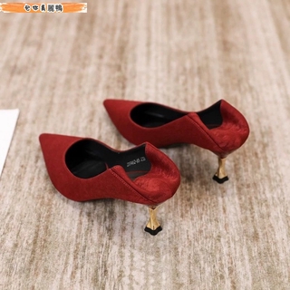 Giày cao gót mũi nhọn màu đỏ rượu vang thời trang cho nữ