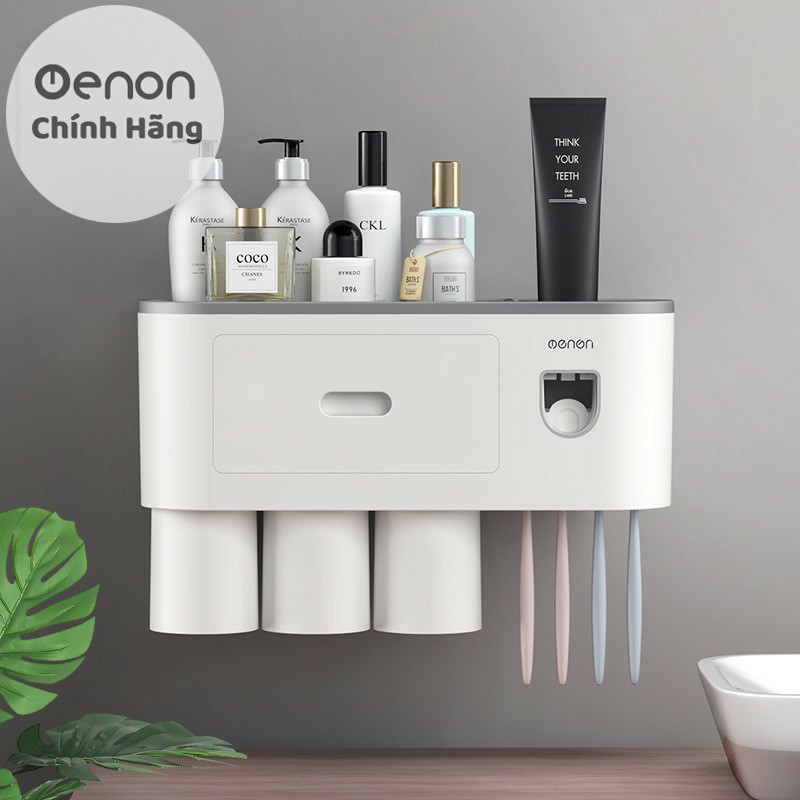 Bộ Nhả Kem Đánh Răng Thông Minh OENON Cao Cấp, Kệ Để Đồ Phòng Tắm Đa Năng ( Tặng Kèm Miếng Dán )