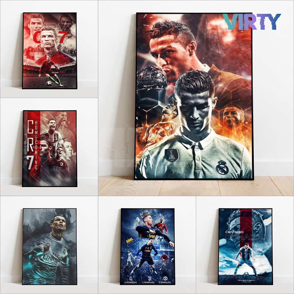 Tranh treo tường cầu thủ bóng đá RONALDO kèm khung composite VIRTY Tranh Canvas decor phòng ngủ, phòng làm việc