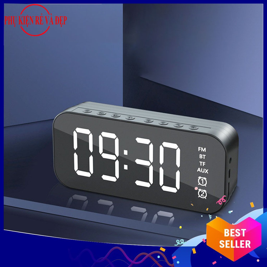 Loa Bluetooth kiêm đồng hồ, nhạc FM, đo nhiệt độ, có khe cắm thẻ nhớ - Loa đồng hồ mặt gương