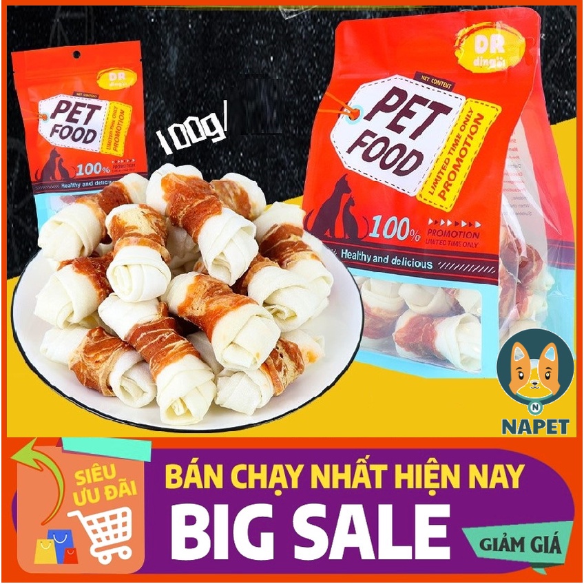 Bánh thưởng cho chó PetFood xương gặm da bò giàu đạm, không chất bảo quản, tuyệt đối an toàn cho sức khỏe thú cưng