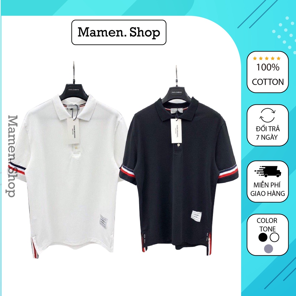 Áo PoLo Thome Nam Nữ Sọc viền kẻ tay cao cấp, Chất liệu Cotton 100% thoáng khí thoải mái Mamen Shop