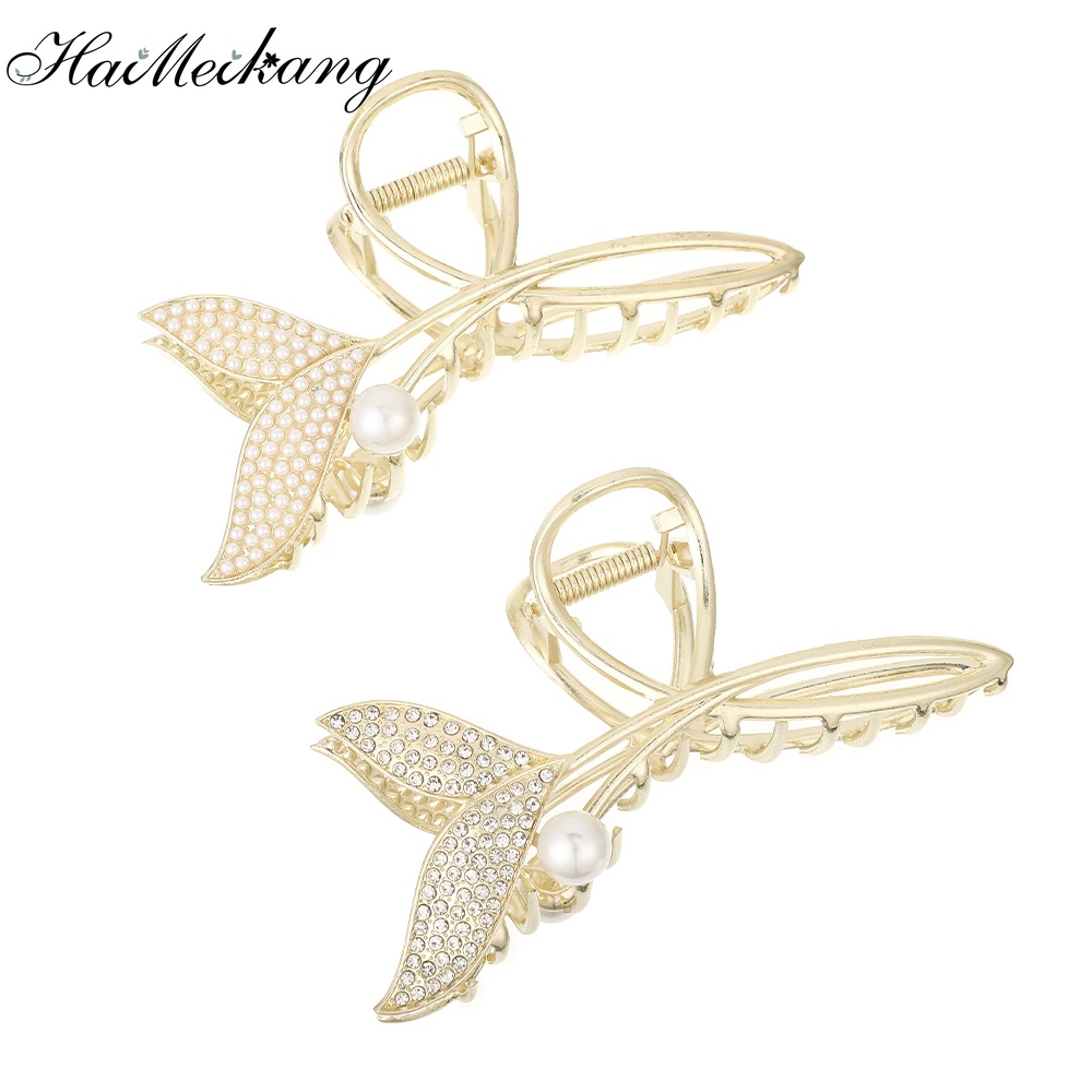 Kẹp tóc Haimeikang kim loại đính đá và ngọc trai nhân tạo thời trang