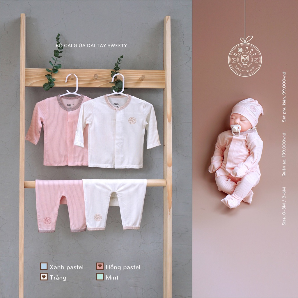 Bộ sơ sinh cài giữa HRNEE vải sợi sồi modal mềm mịn thoáng mát