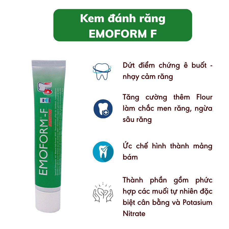 Kem Đánh Răng Chống Ê Buốt, Nhạy Cảm Răng  EMOFORM F Giá Tốt Nhất, Hiệu Quả Nhanh Sau 7 - 10 Ngày [ CHÍNH HÃNG THỤY SỸ ]