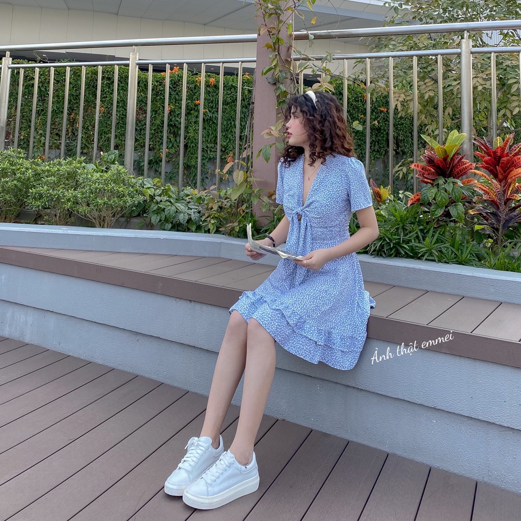 Đầm trắng tầng dáng xoẻ, váy thắt nơ bánh bèo tiểu thư emmei - v109 | BigBuy360 - bigbuy360.vn