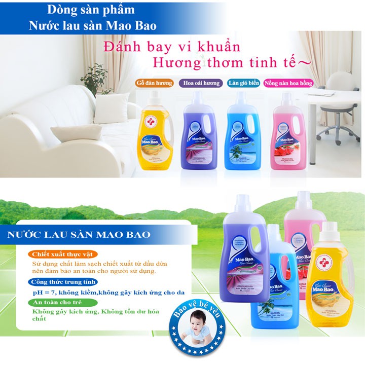 Combo 02 túi Nước Lau Sàn Mao Bao 1000ml - Hương Gỗ Đàn Hương