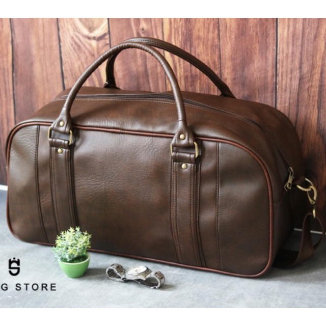 Túi du lịch size lớn màu nâu chứa hơn 10 bộ quần áo