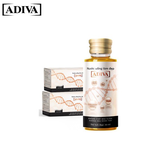 Combo 2 Hộp Nước Uống Làm Đẹp Collagen ADIVA 14 Lọ Tặng 1 Hộp Viên Uống Trắng Da ADIVA White 60 Viên