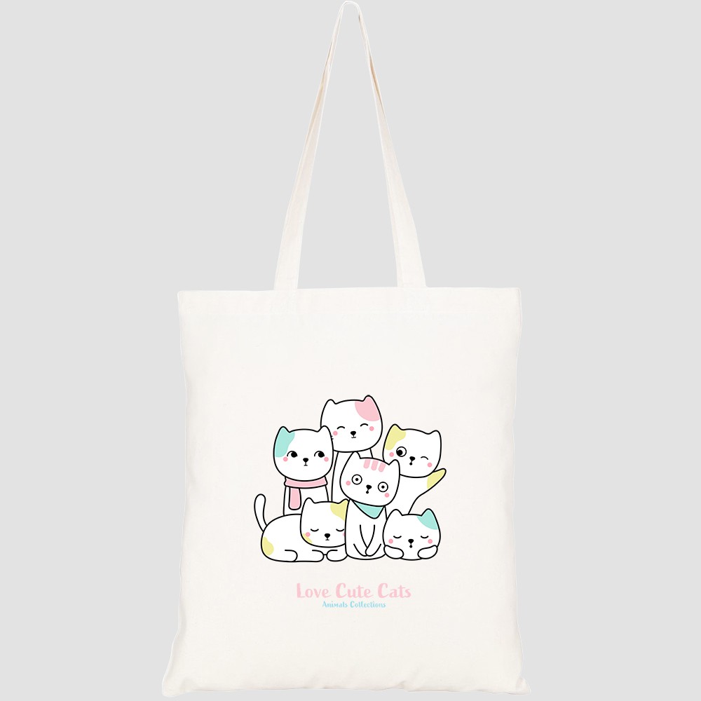 Túi vải tote canvas HTFashion in hình cute cat family animal style HT187