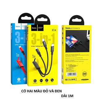 Cáp Sạc Hoco X14 Đa Năng 3 Đầu Lightning, TypeC, Micro