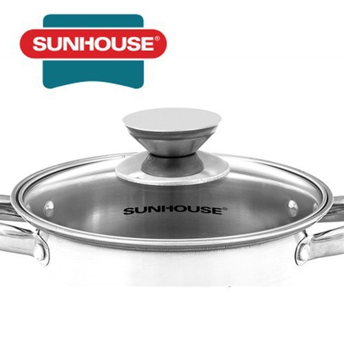 Nồi 2 quai inox 3 đáy nắp kính16, 20, 24 cm Sunhouse SH22120 - BỀN ĐẸP - DÙNG ĐƯỢC CHO MỌI LOẠI BẾP