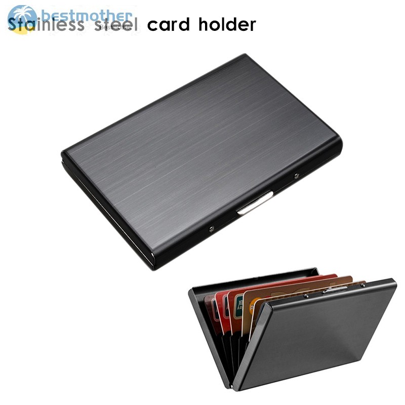 ✿BM✦ RFID Blocking Wallet Slim Secure Stainless Steel Contactless Card Protector for 6 Credit Cards