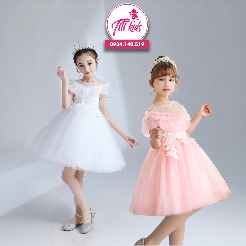Đầm Công Chúa Bé Gái TiTiKids Đầm Cao Cấp Xếp Ly Cổ Tùng Ngắn CC167