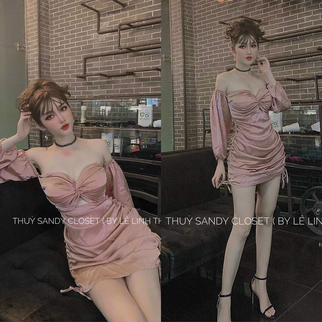 Đầm body trễ vai rút dây hông thời trang.vn