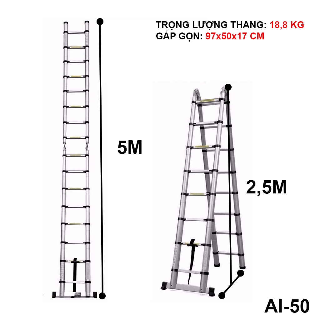 Thang rút đôi chữ A, NIKITA  AI50, Chiều cao tối đa 5m