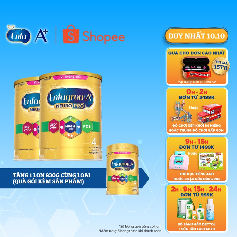 Bộ 2 lon Sữa Bột Enfa A+ 4 - DHA & MFGM vị không đổi - 1.7kg/lon