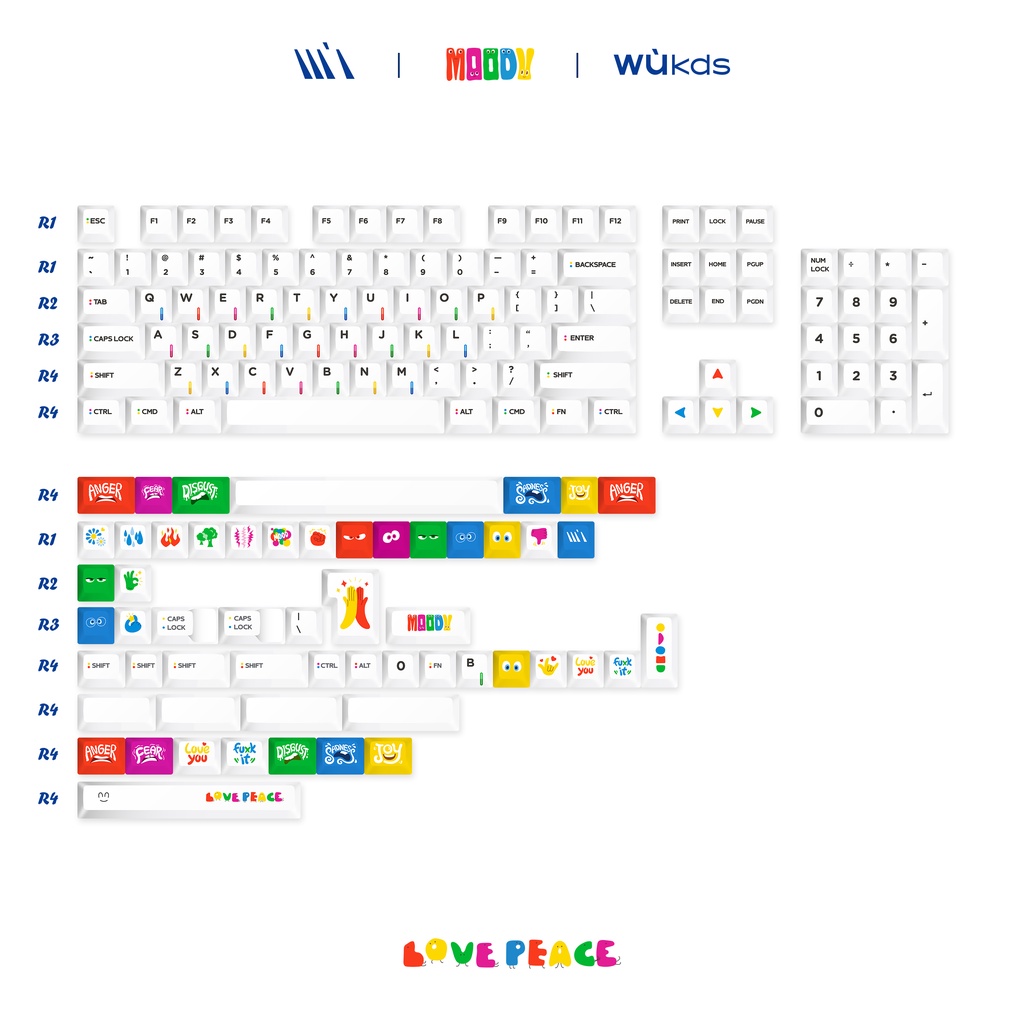 WUKDS MOOD Keycaps 160 Phím PBT Dye-Thăng hoa Keycaps KCA Hồ sơ Keycaps cho Công tắc Cherry Gateron MX Bàn phím cơ