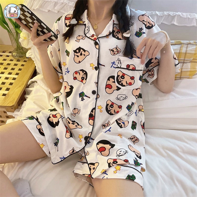 Bộ Đồ Ngủ Ngắn Tay Dáng Rộng In Hình Hoạt Hình Dành Cho Nữ