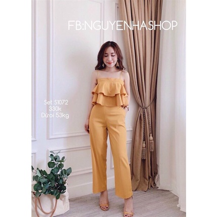 (Ưu Đãi FreeShip) Sét bộ nữ from suông,bộ 2 dây thiết kế tầng mix quần ống suông có túi,chất kate mềm dễ mặc