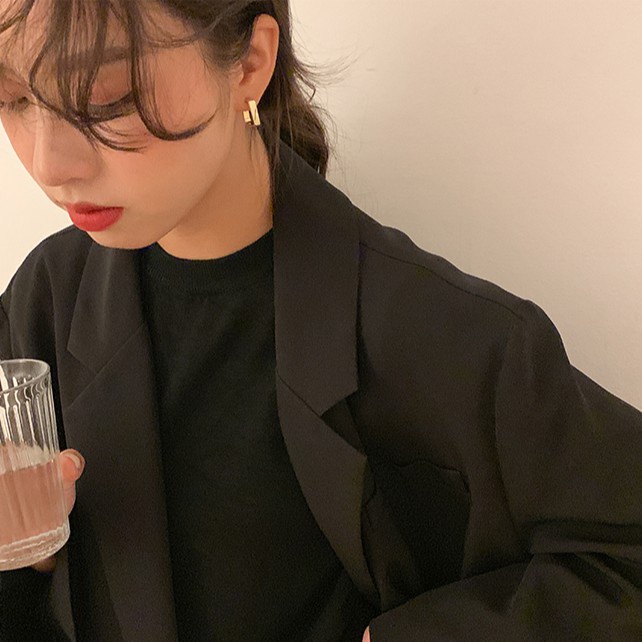 Bông tai mạ bạc 925 hình vuông phong cách Hàn Quốc