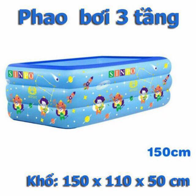 BỂ BƠI PHAO BƠI 3 TẦNG CHỮ NHẬT 1,5M + TẶNG BỘ KEO VÁ [KHOGIASI]