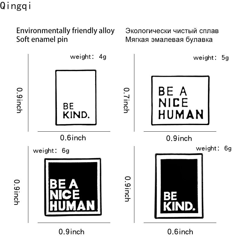 Ghim cài áo Miss Zoe tráng men in chữ Be Kind đơn giản bắt mắt màu trắng đen làm quà cho bạn bè