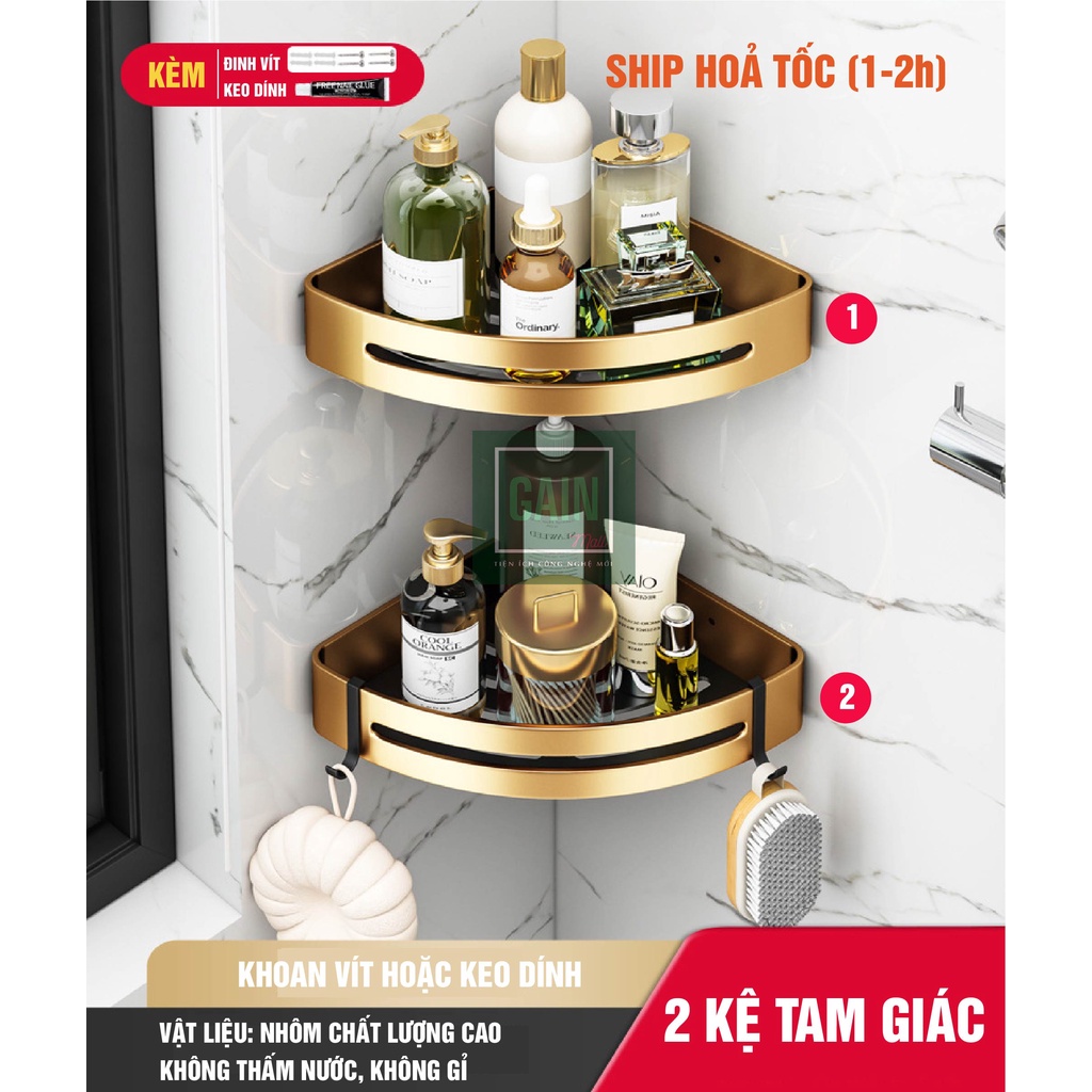 Kệ để đồ dùng phòng tắm DANLE gắn tường không cần khoan thiết kế màu vàng đen sang trọng với nhiều loại tùy chọn