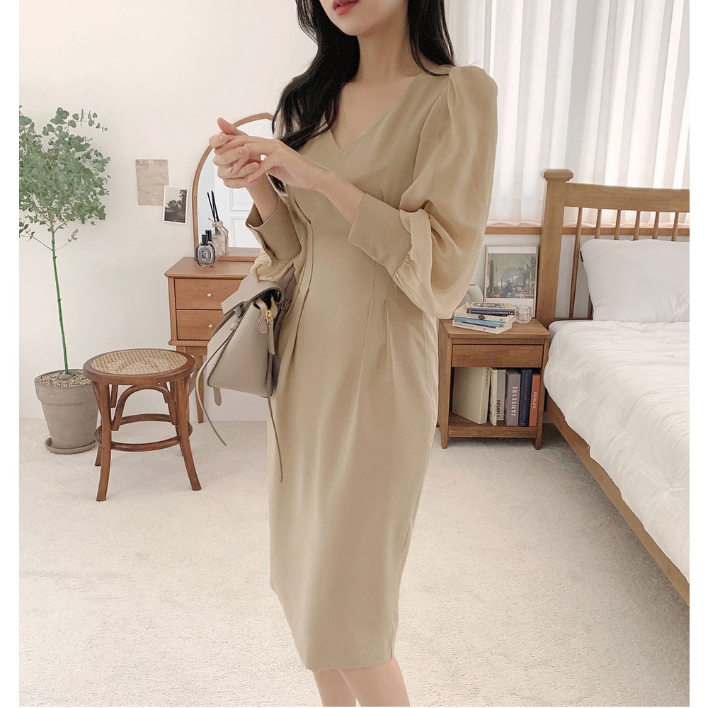 Đầm Dài Tay Cổ Chữ V Thiết Kế Mới Thanh Lịch 45664