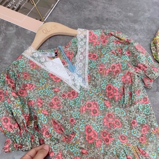 🌼🌸  VÁY HOA CỔ V PHỐI REN SIÊU XINH  🌸🌼