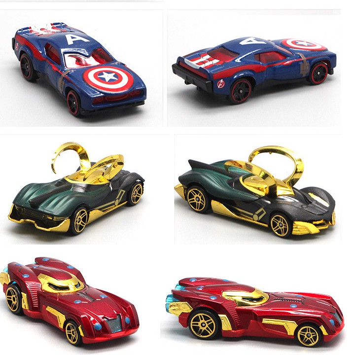 Bộ 6 ô tô siêu anh hùng và xe tải đồ chơi trẻ em xe bằng hợp kim và nhựa tỉ lệ 1:64