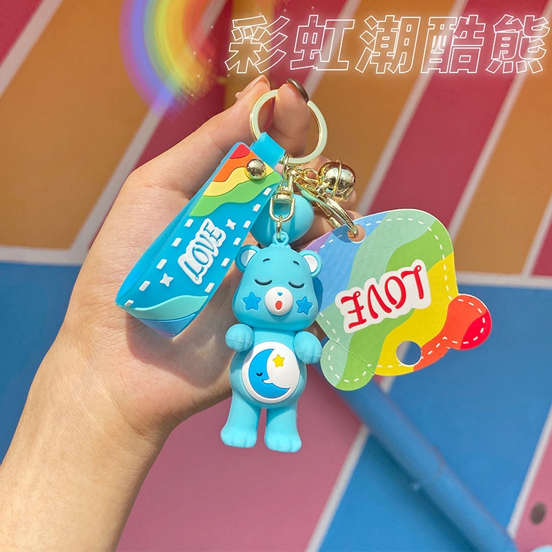 Mới Móc Khóa Hình Gấu Bông Màu Cầu Vồng Dễ Thương