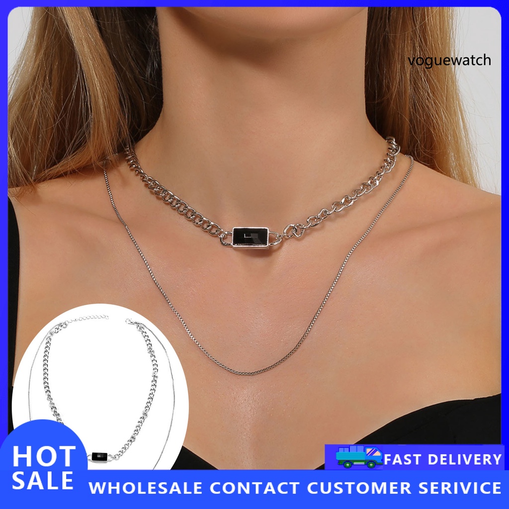 Vòng cổ Choker hai lớp mặt vuông đính đá thời trang cho nữ