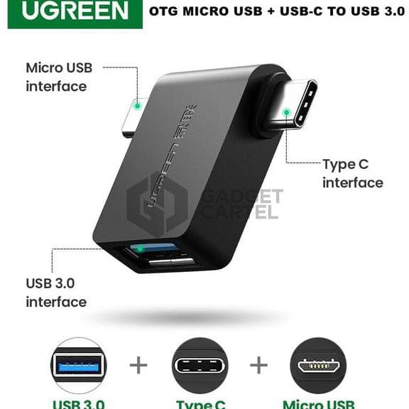 Đầu chuyển Micro USB-USB C OTG sang USB 3.0 Ugreen 30453 Cao Cấp Chính hãng màu đen