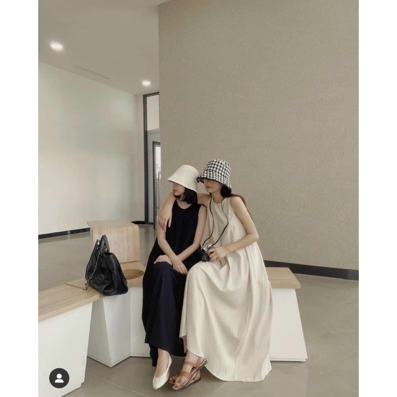 ĐẦM DÁNG SUÔNG-Váy đũi sát nách đũi lụa trơn dáng dài 1m05 fom dưới 68kg