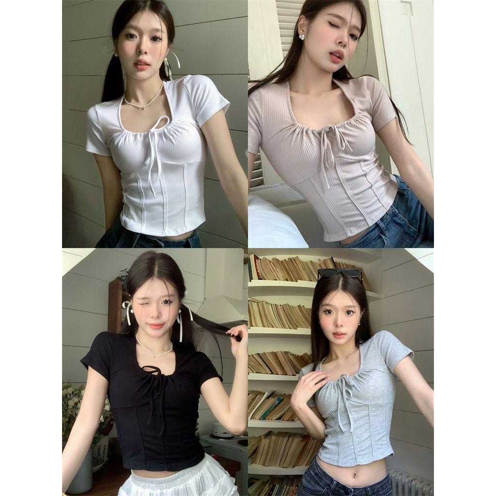 Áo Thun Cột Dây Tay Ngắn Phong Cách Xuân Hè Mới 63081