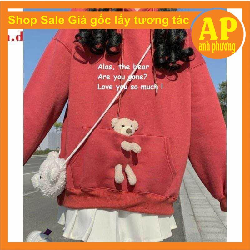 Áo hoodie gấu alass💝Chất liệu nỉ bông💝form thụng nam nữ kiểu dáng unisex💝có túi bụng và dây rút mũ | BigBuy360 - bigbuy360.vn