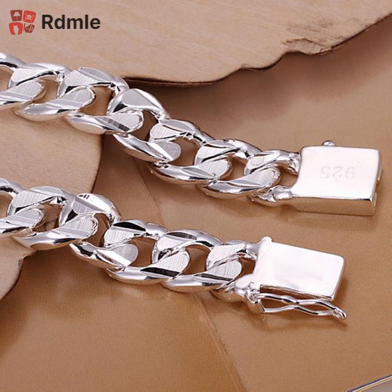 Vòng Tay Dây Xích Bạc 925 10Mm Khóa Vuông Thời Trang Cho Nam Nữ
